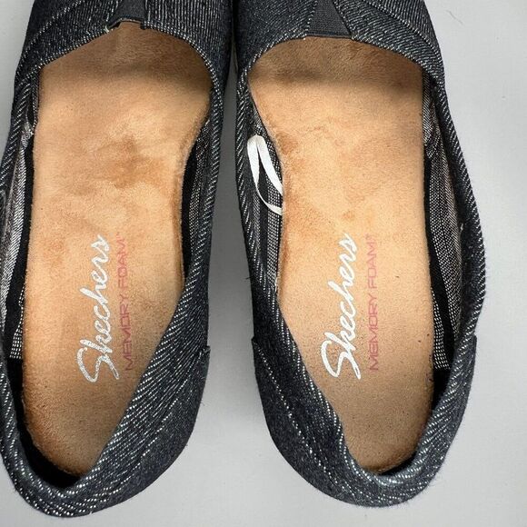 Skechers Wedge Sandals Women's Size‎ 8 Dark Blue Denim Espadrille Open Toe Heels - Picture 9 of 12